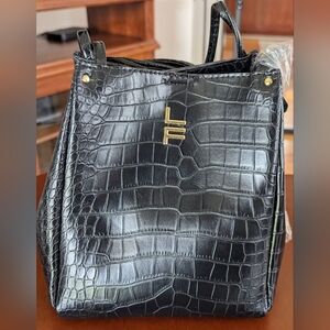 NWT London Fog Coco Croco Satchel - Black